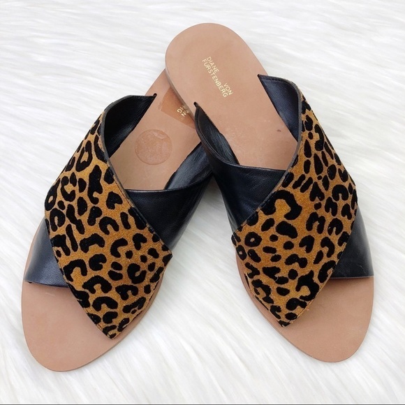 New DVF Bailie Suede Leather Leopard Slide Sandals - Picture 1 of 13